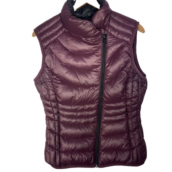 BERNARDO Down Vest Quilted Puffer Mock Neck Asymmetrical Zip Womens S Purple - Picture 1 of 11